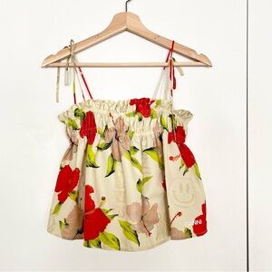 GANNI Women's Floral Cropped Top 34 (XS) Spaghetti Straps Resortwear Clubwear